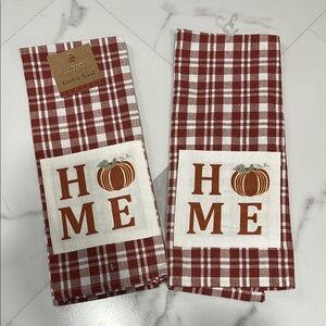Red Plaid Kitchen Towels with Pumpkin Design